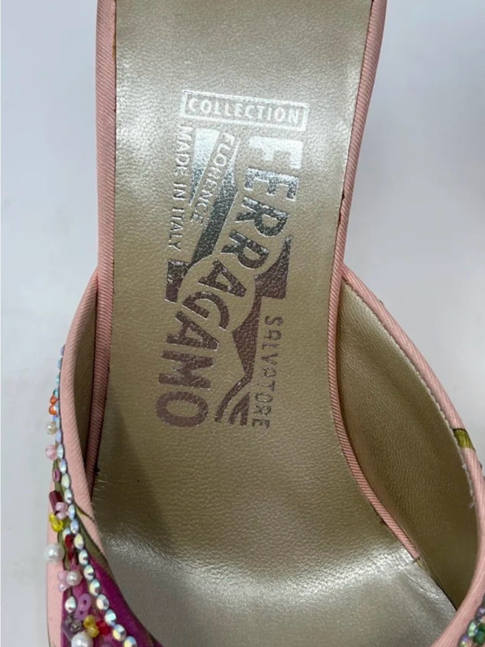 Vintage Salvatore Ferragamo Pink Floral Beaded Slip-On Mules - Picture 3 of 13